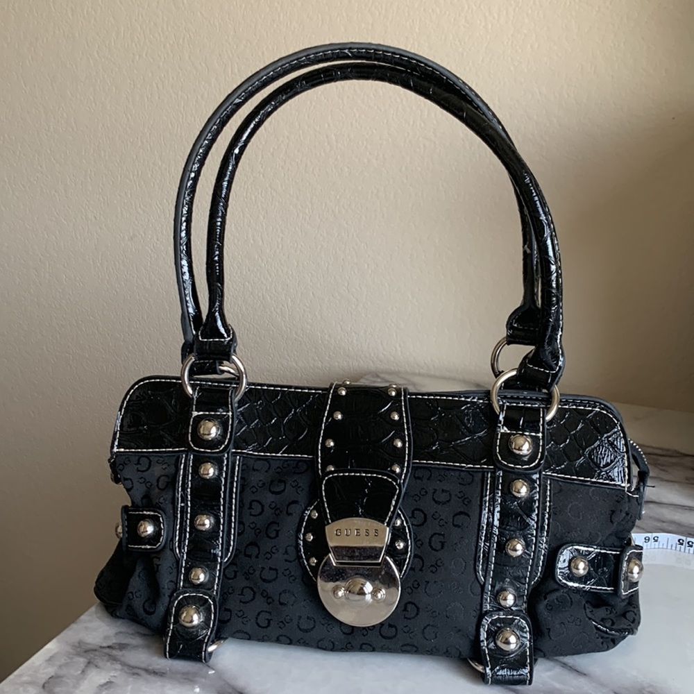 Guess Purse Satchel with Studs and Black Patent Trim Y2K Gilmore Girls